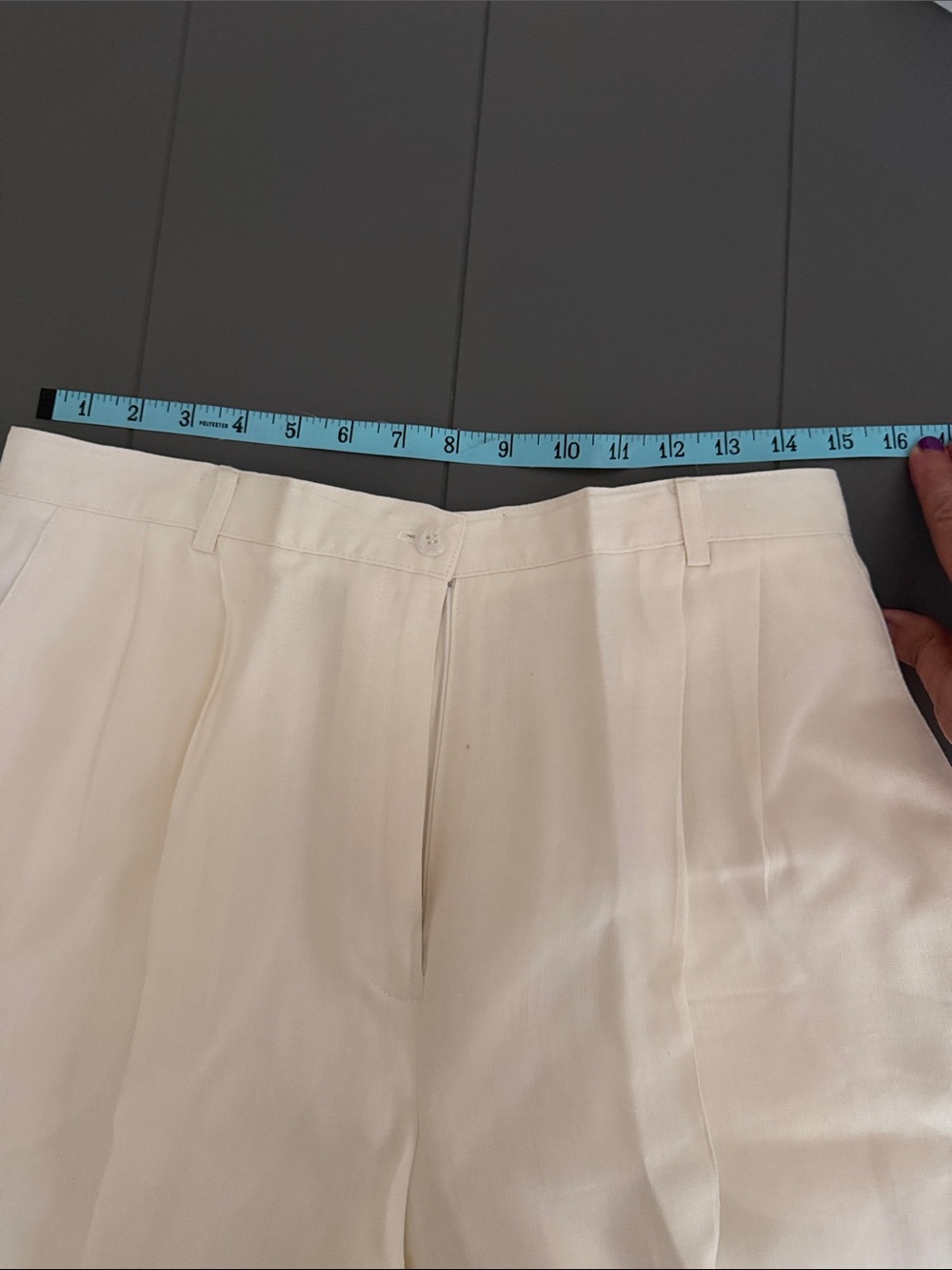 Talbots Linen Neutral cream ivory High Waist Tailored Bermuda Shorts 14 ๐โโฌ - Picture 10 of 14